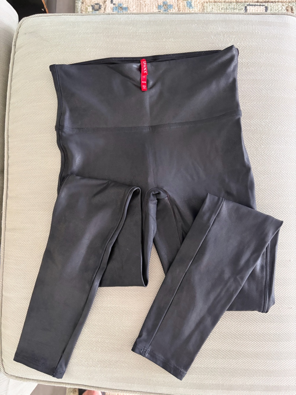 SPANX Black Faux Leather-Look Leggings with Red Tag